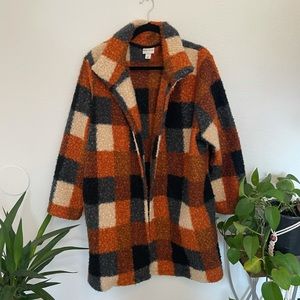 Brown and orange textured over coat.
